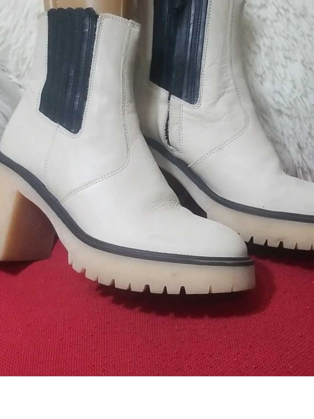 Free People White Chelsea Heeled Ankle Boots with Black Elastic
